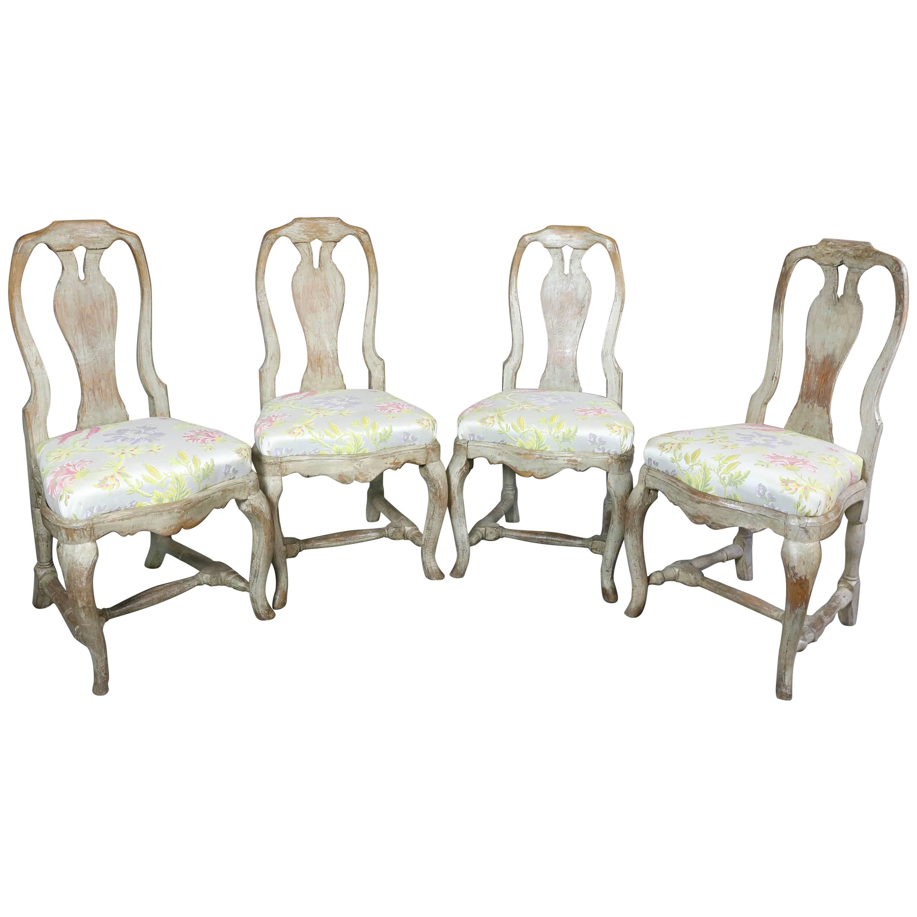Set of Four Swedish Rococo Painted Dining Chairs