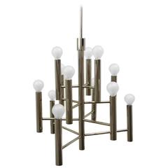 Italian 1960s Gaetano Sciolari Twelve-Arm Chrome Pendant Chandelier 8