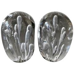 Pair of Large Murano Clear Glass Bookends Decorative Objects Pair of Large Murano Clear Glass Bookends Decorative Objects