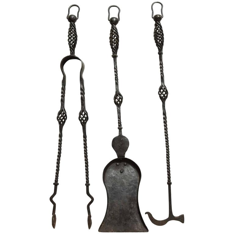 Set Of Whimsical Blacksmith Made Fire Tools For At 1stdibs Set Of Whimsical Blacksmith Made Fire Tools For