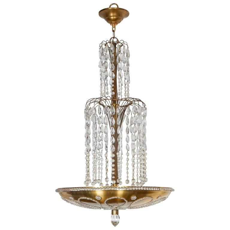 Beaded and Decorated GiltBrass Chandelier For Sale at 1stdibs