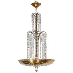 Beaded and Decorated Gilt-Brass Chandelier in the Manner of Bagues 12