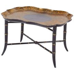Victorian Black Lacquered and Parcel-Gilt Papier Mache Tray 1