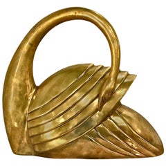 Large Modernist Brass Swan