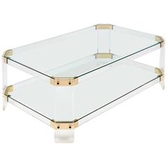 Vintage French Lucite and Brass Modern Coffee Table