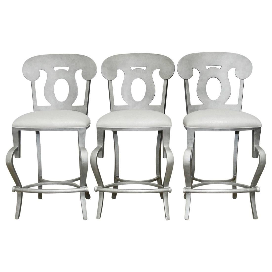 Trio of Modern Biedermeier Style Metal Barstools