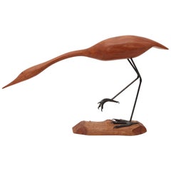 Hand-Carved "Sandpiper" by American Wood Carver Norman Pruitt, circa 1970