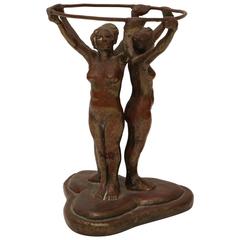 German Art Deco Bronze Sculpture, Nude Female Acrobats by E.R. Hirschman, 1929