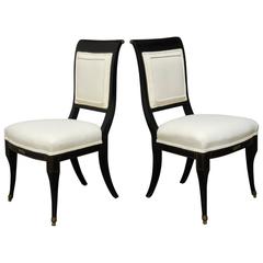 Vintage Pair of English Regency Black Lacquer Chairs by Baker