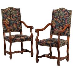 Pair of Fine Louis XIV Oak Open Armchairs, 18th Century