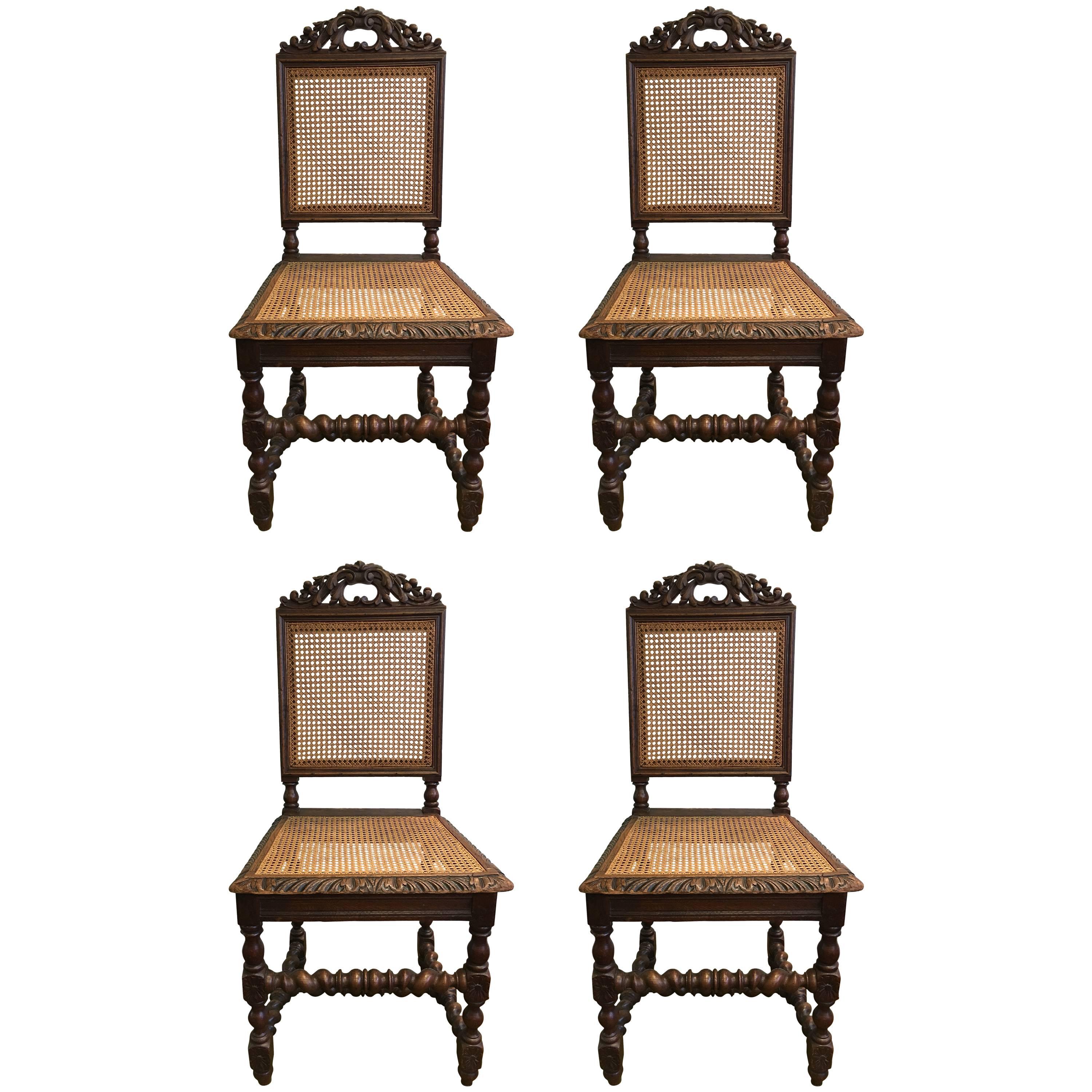 Set of Four 19th Century French Carved Dining Chairs
