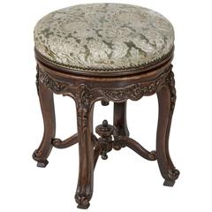 19th Century Hand Carved Walnut Louis XV Style Piano Stool with Swivel Seat