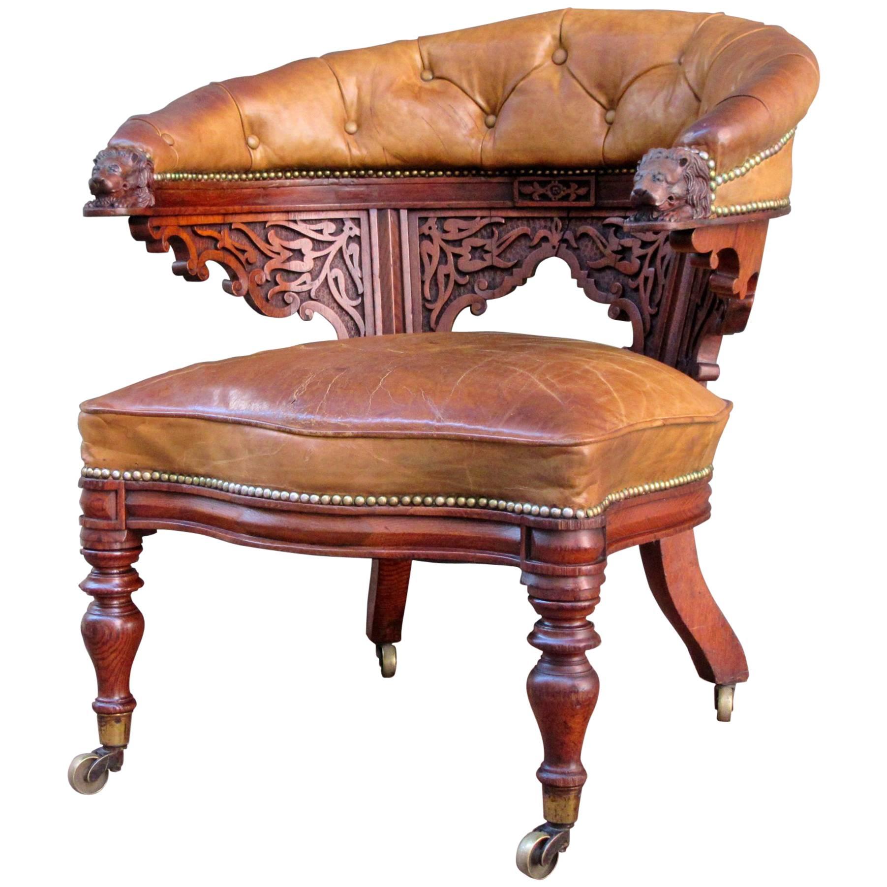 Early 19th Century English Regency Oak Barrel Back Gentleman's Chair
