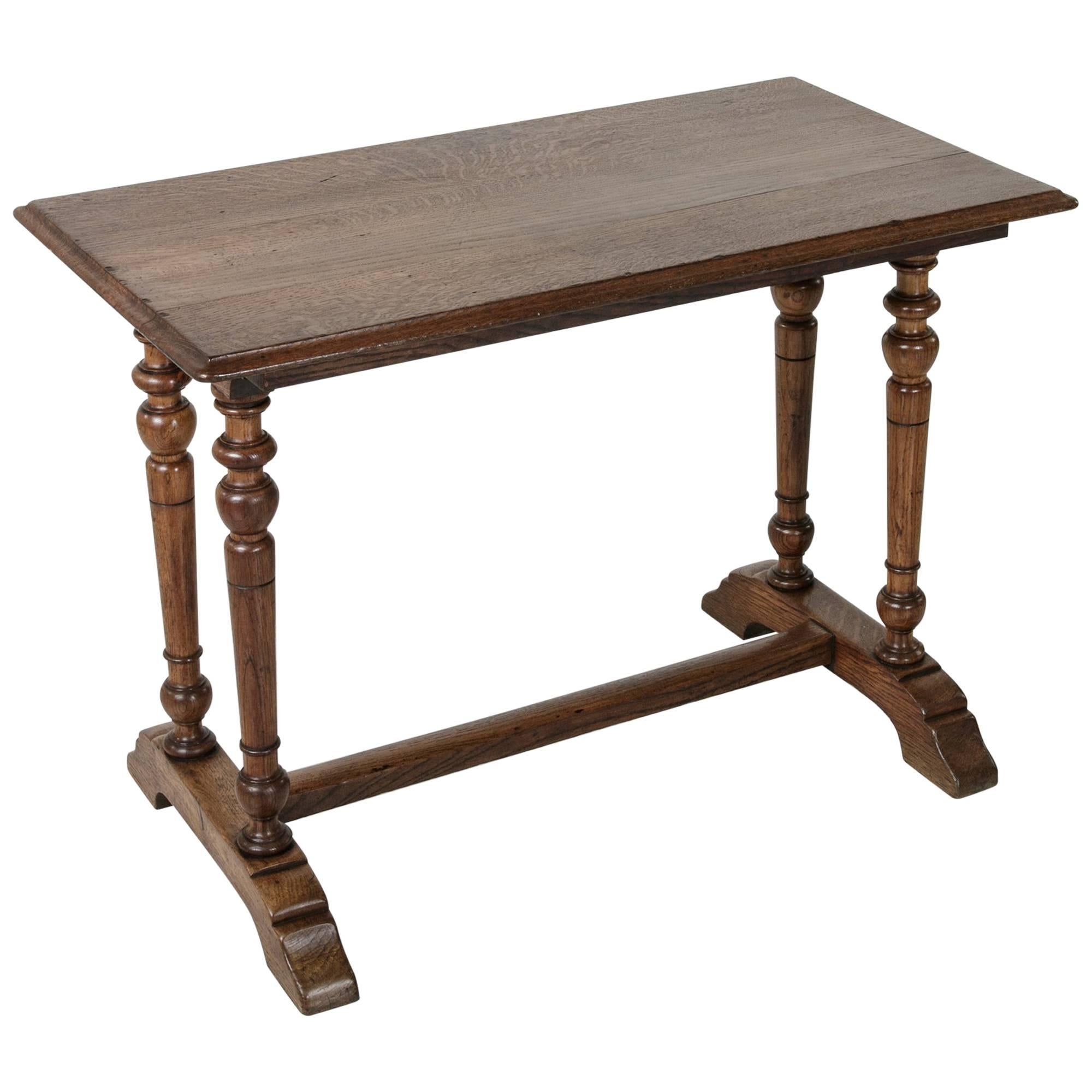 20th Century French Oak Bistro Pub Table Desk with Double Columns and Trestle