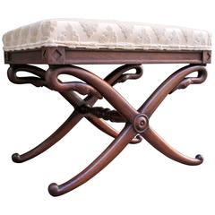 Late 19th Century Italian Mahogany Neoclassical X-Frame Bench with Swans