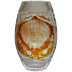 Amber Flashed Wheel Cut Lead Crystal, Art Deco Vase, Josephine Hutte
