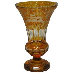Antique Bohemian Amber Flashed Cut-Glass Vase