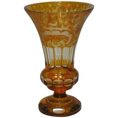 Antique Bohemian Amber Flashed Cut-Glass Vase