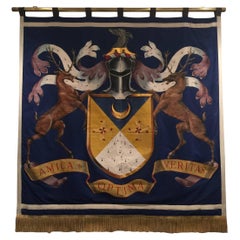 Early 20th Century English Hand-Painted Coat of Arms Wall Tapestry
