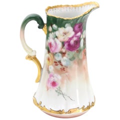 Vintage T&V France Floral Vase Shape Flower Painted Porcelain Pitcher