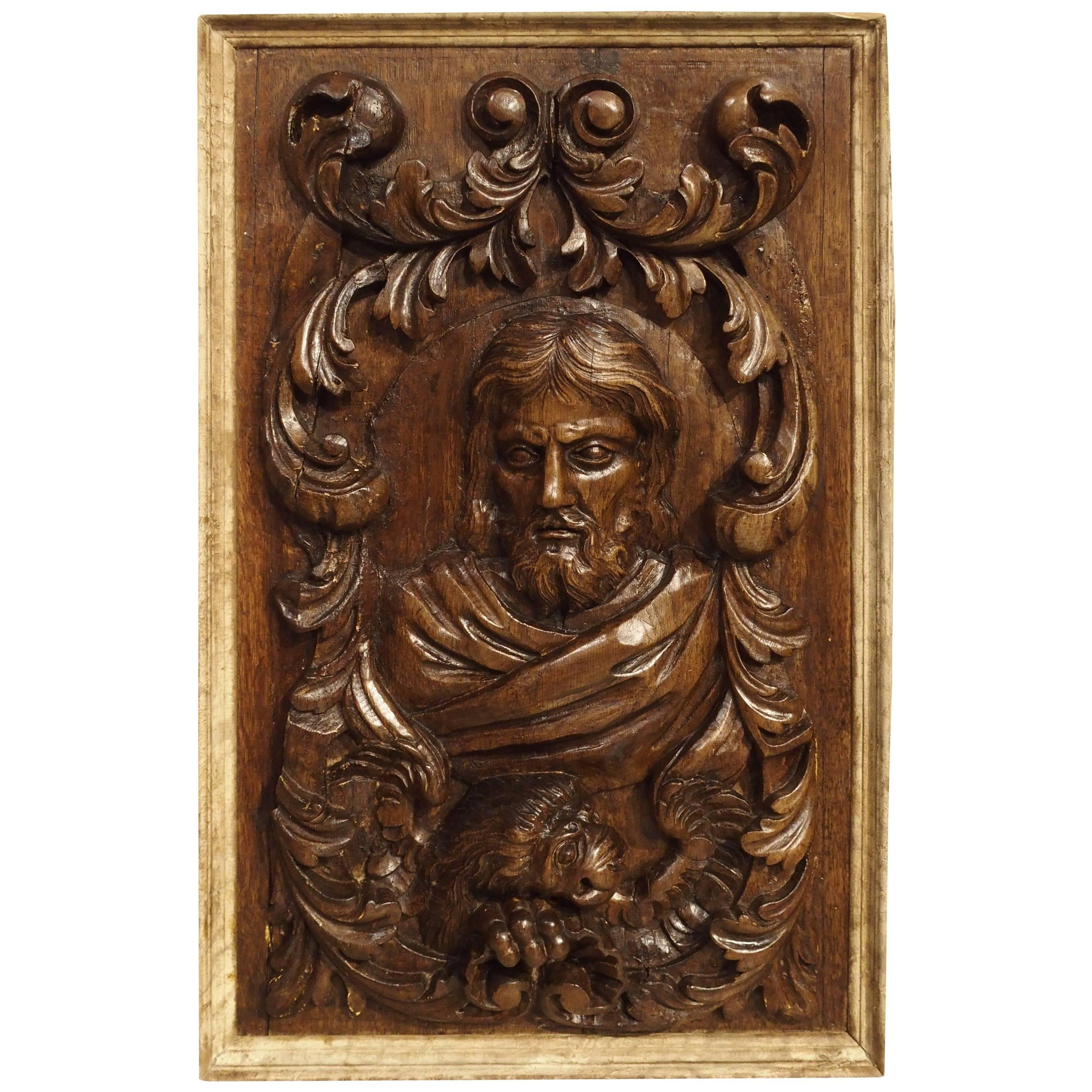 18th Century Carved Oak Panel of Saint Mark and Lion