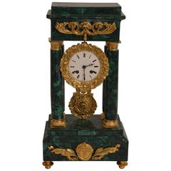 Antique Malachite Clock with Dore Bronze
