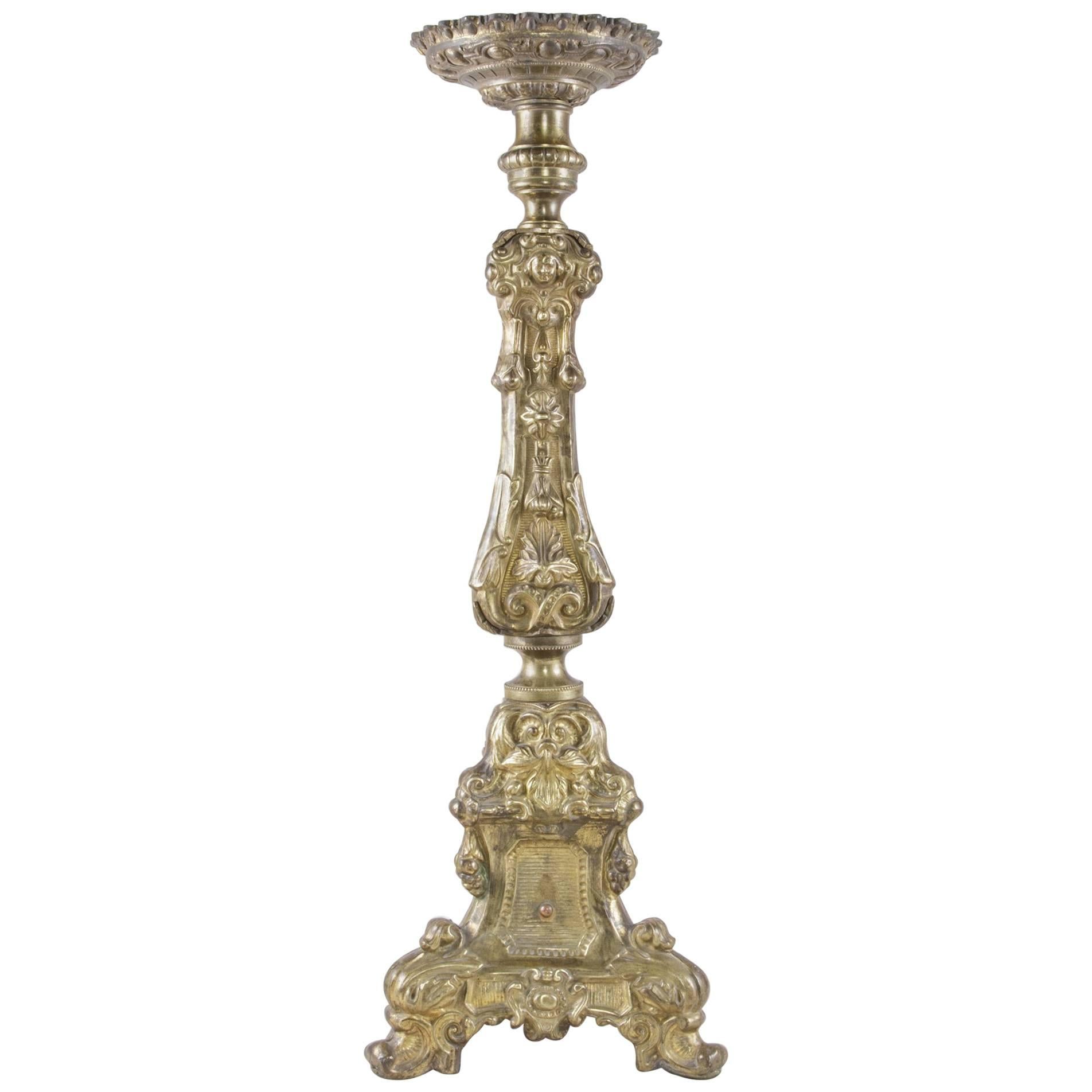 French 19th Century Louis XV Bronze Repousse Pricket, Candlestick, Pic-Cierge