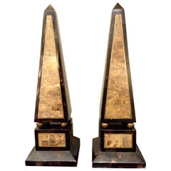 Pair of Maitland-Smith Tessellated Shell and Marble Obelisks