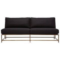 Black Wool and Antique Brass Loveseat