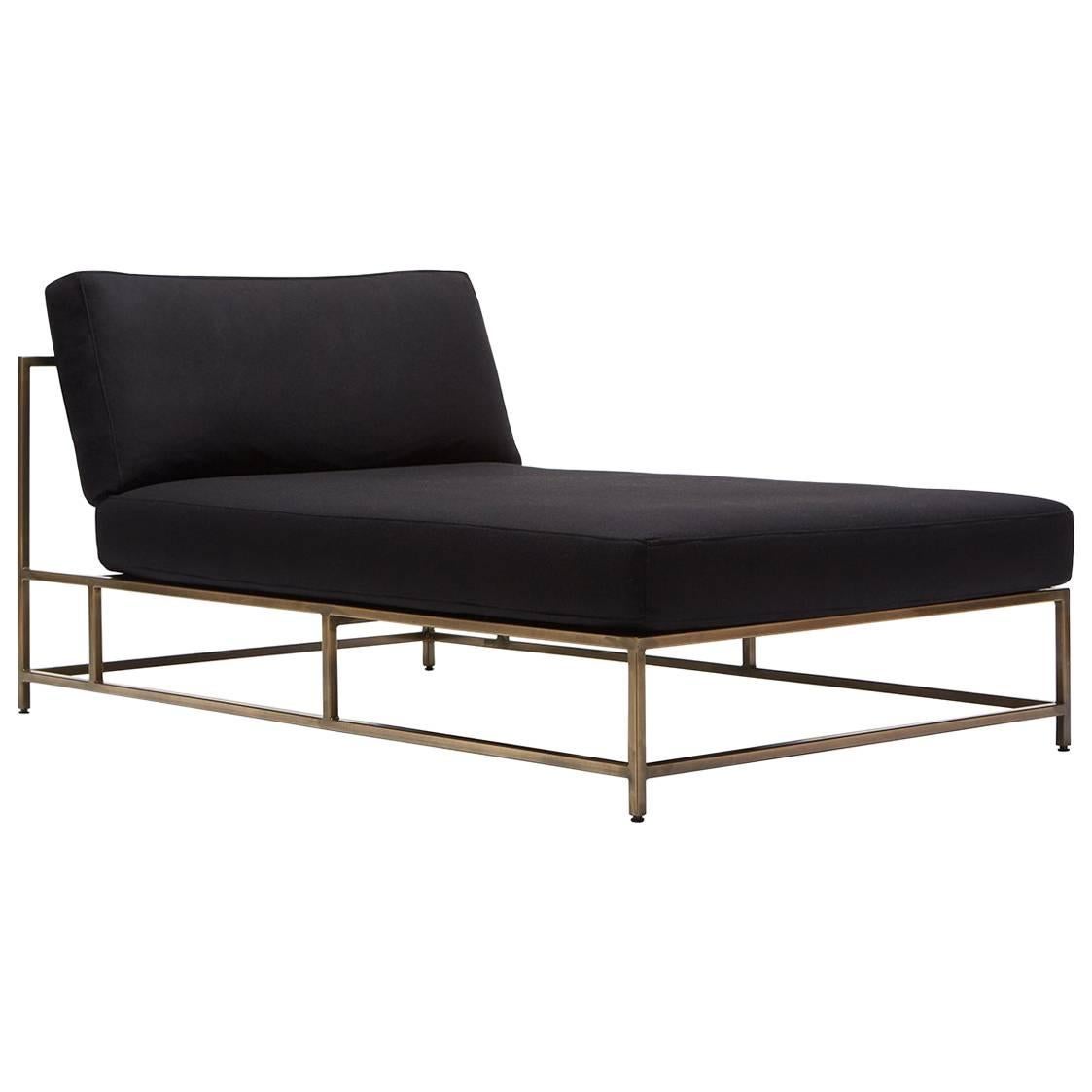 Black Wool and Antique Brass Chaise Lounge For Sale