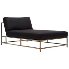 Black Wool and Antique Brass Chaise Lounge