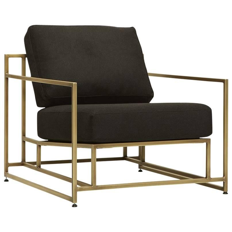 Black Wool and Antique Brass Armchair For Sale