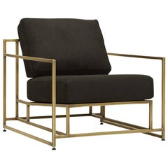 Black Wool and Antique Brass Armchair