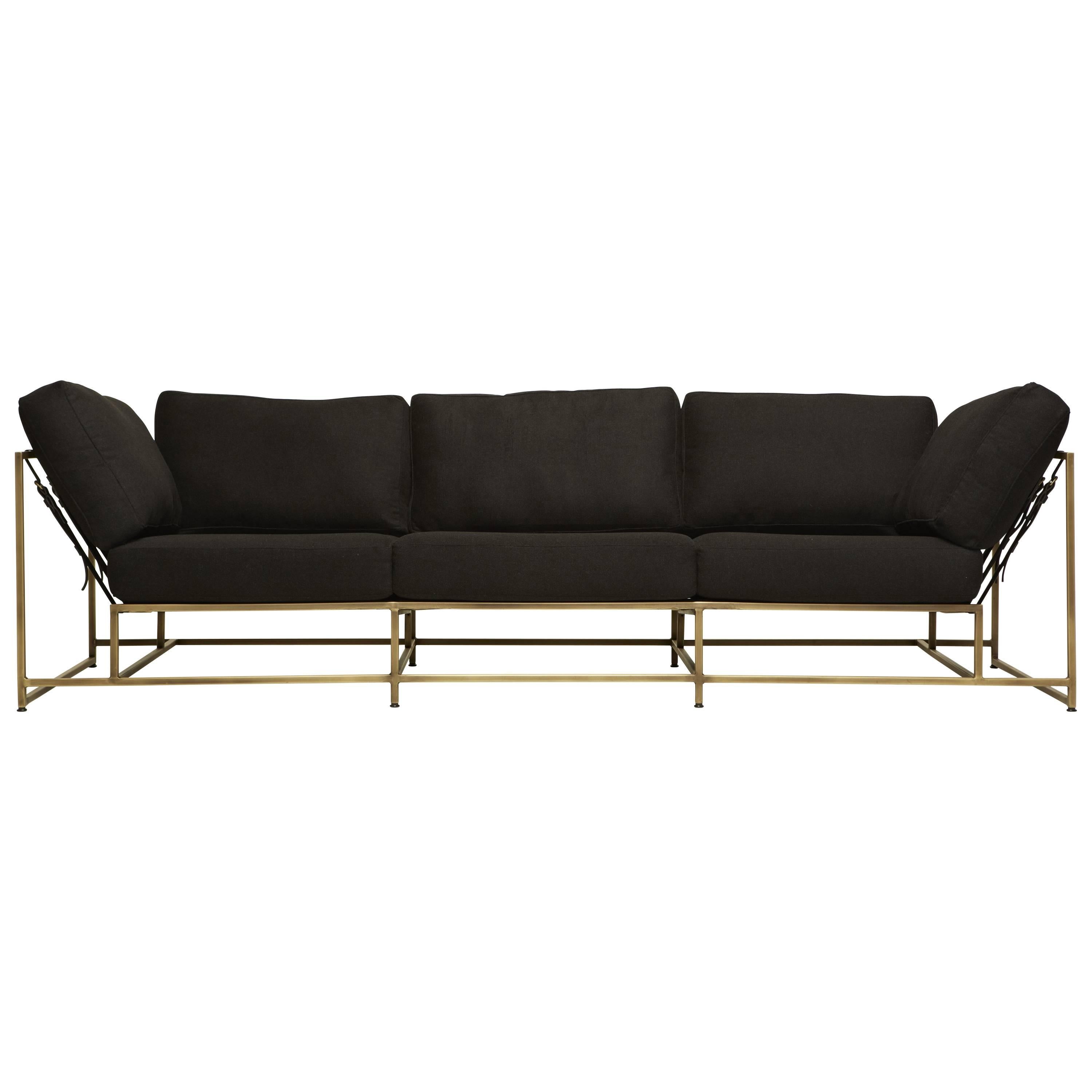 Black Wool and Antique Brass Sofa For Sale