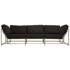 Black Wool and Antique Brass Sofa 5