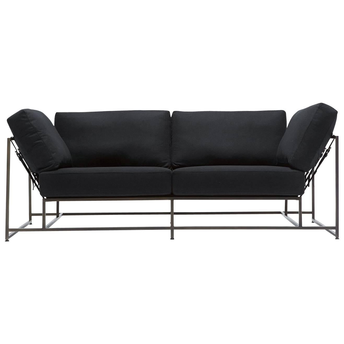 Black Wool and Blackened Steel Two Seat Sofa For Sale