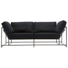 Black Wool and Blackened Steel Two Seat Sofa