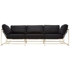 Schwarzes Sofa aus schwarzer Wolle und poliertem Messing