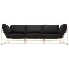 Black Wool and Polished Brass Sofa 7