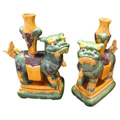 Pair of Chinese Ceramic Foo Lion Dogs