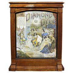 Antique Diamond Dyes Store Counter Display Cabinet and Advertising Sign