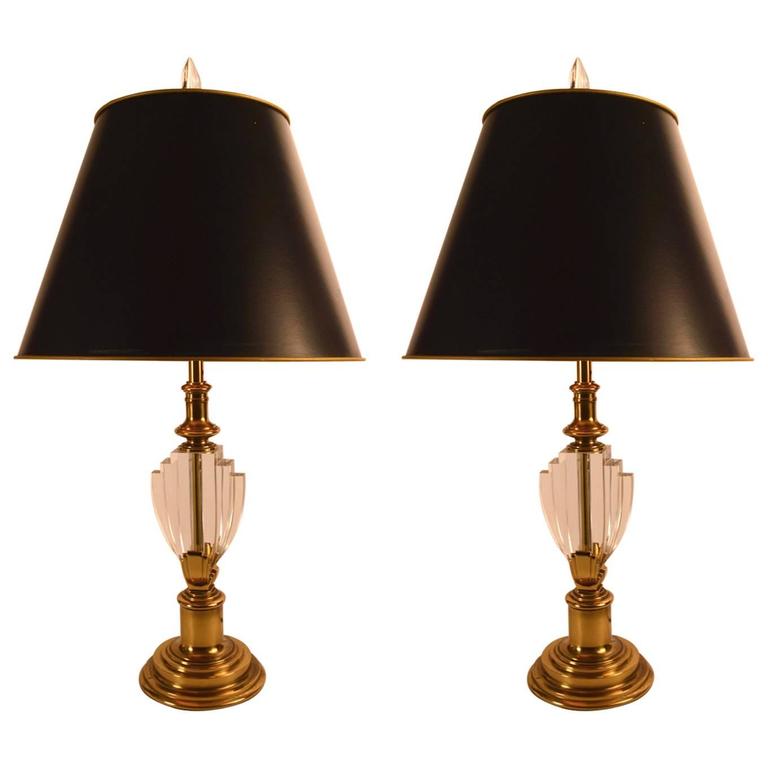 Hollywood Regency Style Pair Of Brass Cream Colored Stiffel Table Elegant Pair Of Hollywood Regency Stiffel Lamps