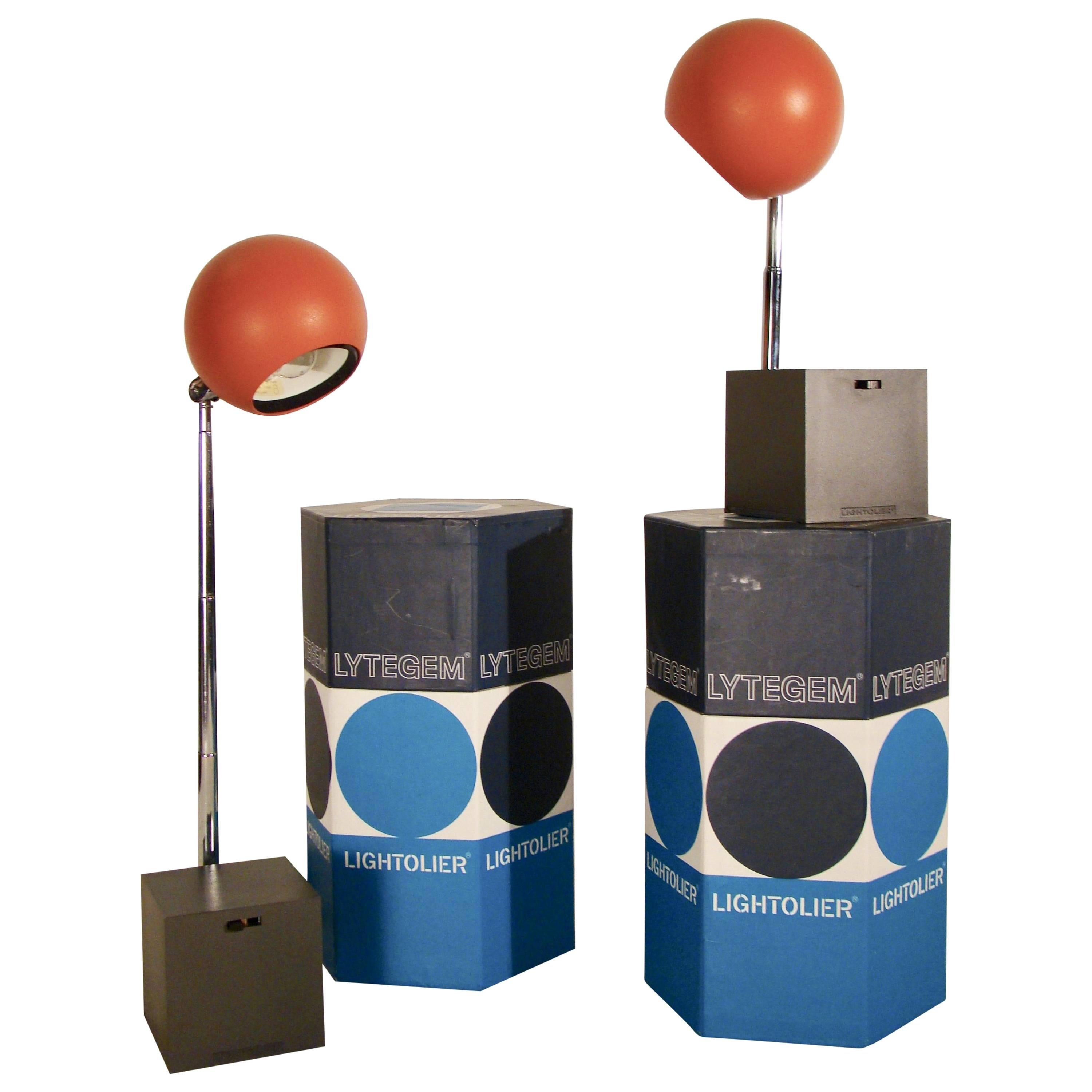 Michael Lax Lytegem Lightolie, Pair of Telescopic Eyeball Tasks Lamps in Box For Sale