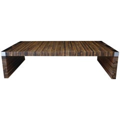 Coffee Table with Exotic Wood Slats and Nickel-Plated Details, Argilla