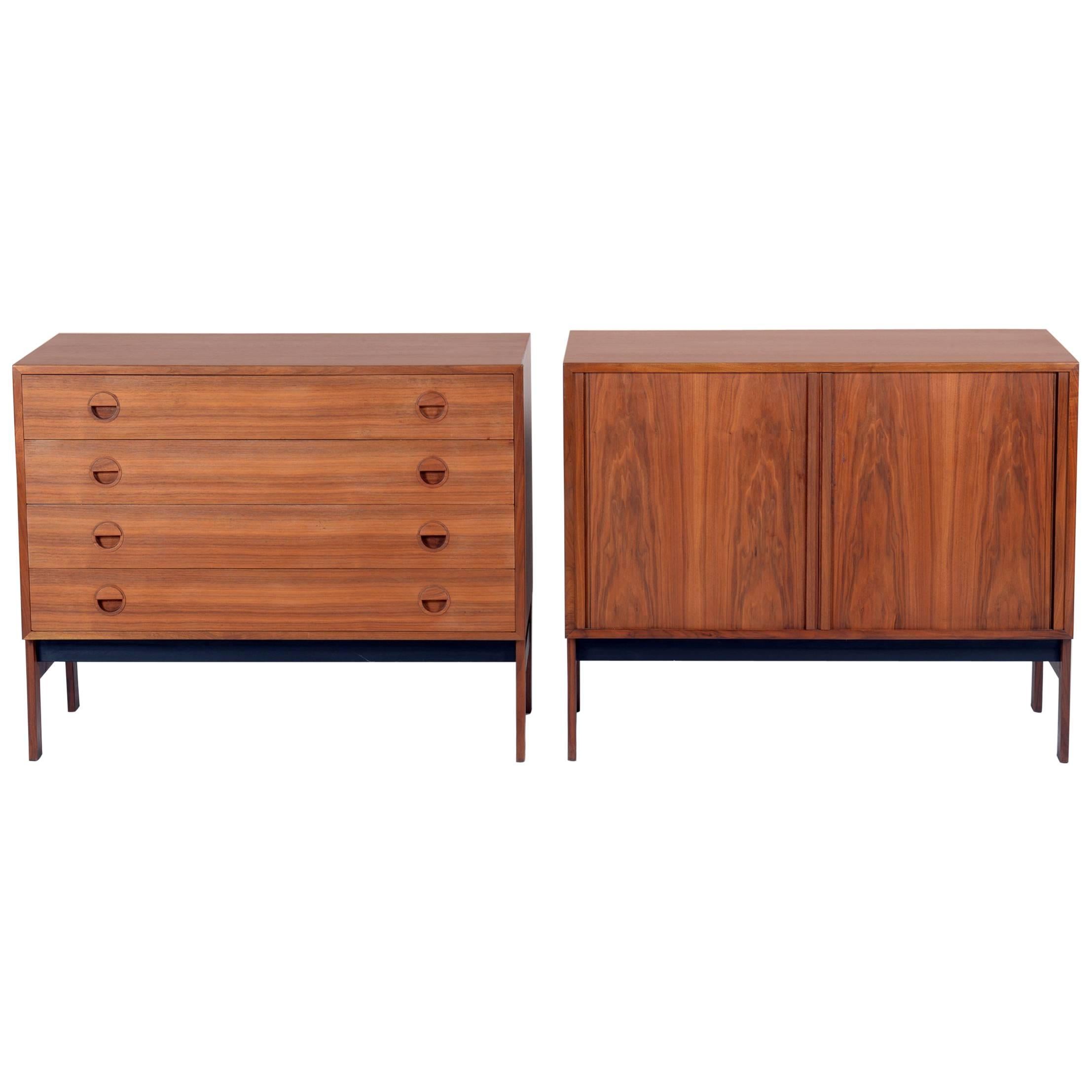 Pair of Danish Mid-20th Century Teak Wood Chest and Credenza, Signed