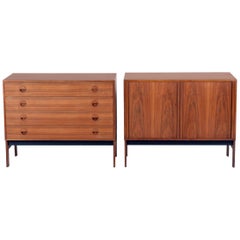 Pair of Danish Mid-20th Century Teak Wood Chest and Credenza, Signed