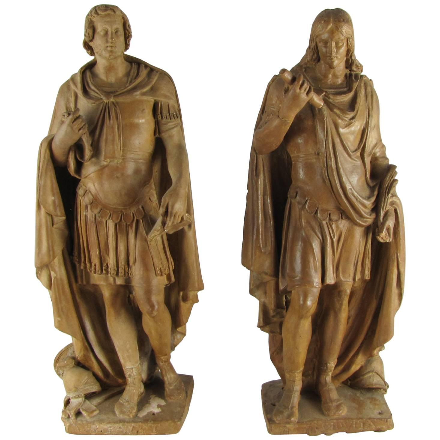 Two Early 18th Century Italian Unglazed Terracotta Sculptures Depicting Saints