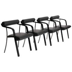 Four Chairs in Blackwood, Leather and Metal Combination by J. M. Willmotte