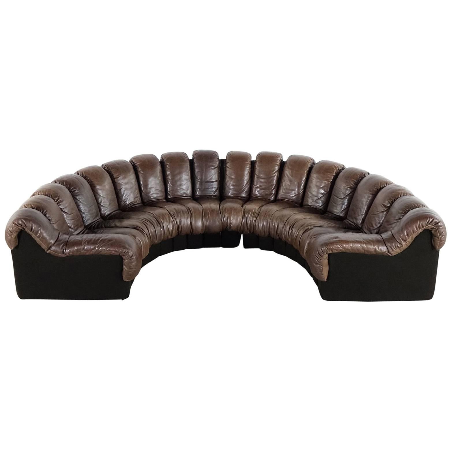 De Sede Ds 600 Sofa by Ueli Berger and Riva 1972, Chocolate Leather 18 Elements