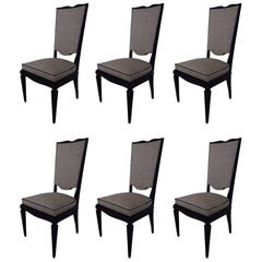 Six Black 1940 Dinning Room Chairs Covered with Black and White Fabric